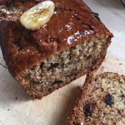 Banana Date & Walnut Loaf, baked and sliced