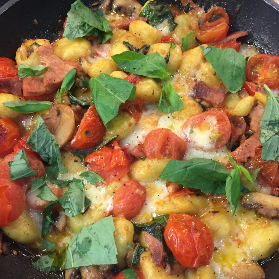 Gnocchi with Bacon, Mushrooms & Tomatoes