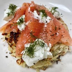 smoked salmon served on potato rosti's