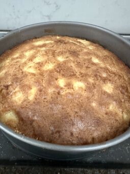 Baked one bowl apple cake in tin